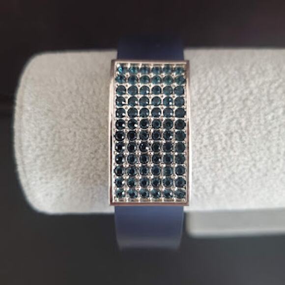Swarovski Watch Style Bracelet With Crystals Blue‎ Silicone Band Swan Signed - Picture 1 of 11